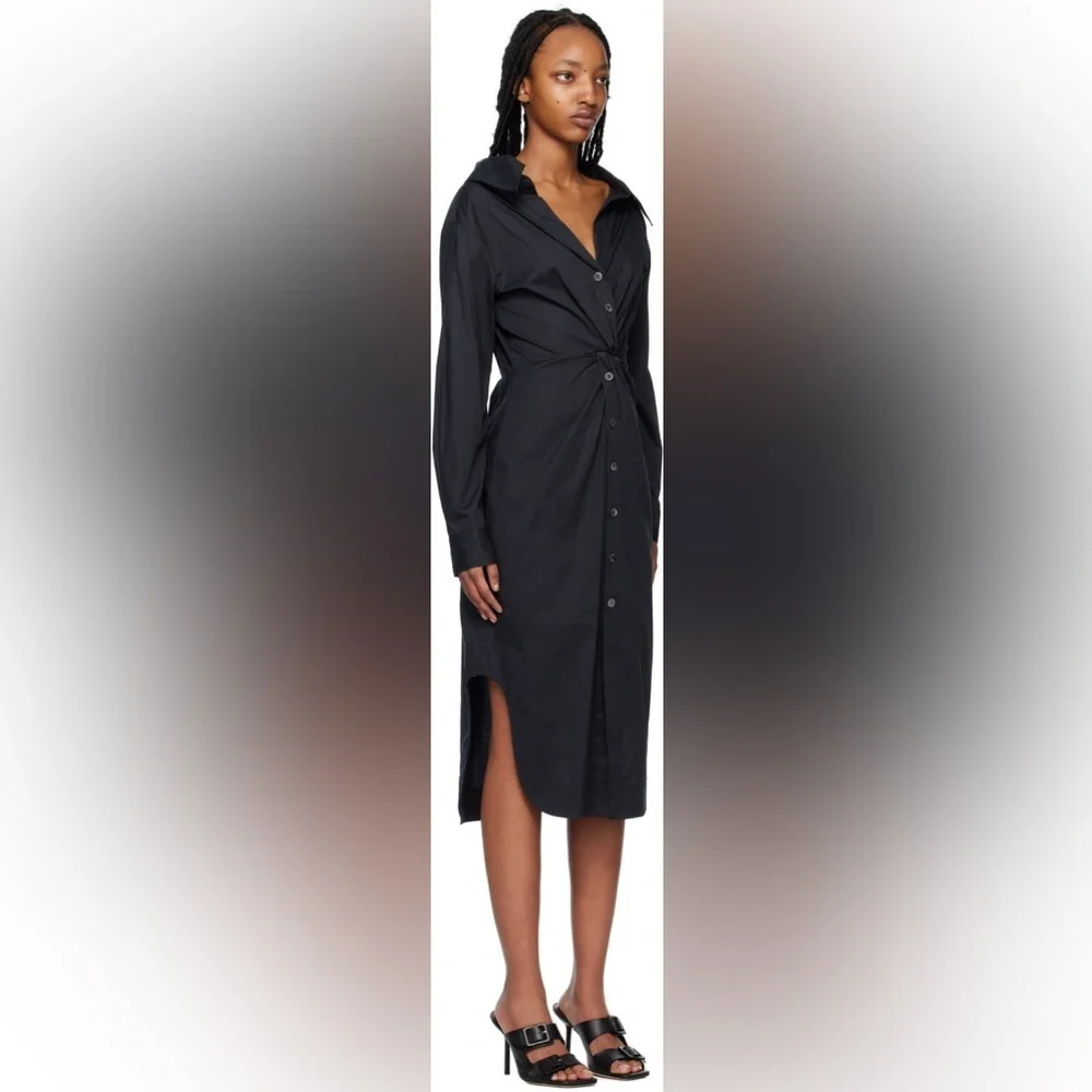 Staud Black Clea Midi Black Shirt Twist Dress Size 2 - Picture 3 of 9